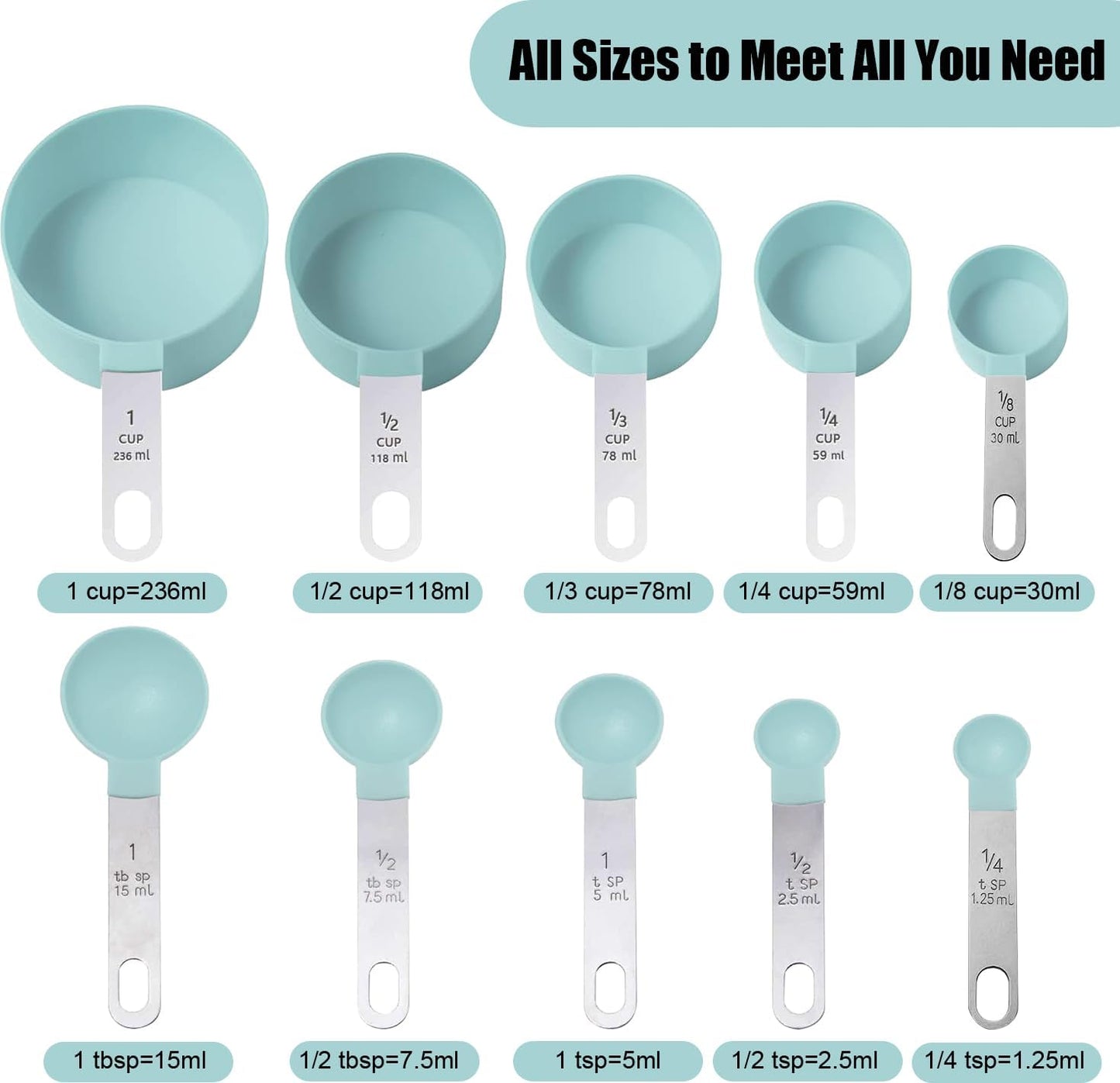 Measuring Cups and Spoons Set, 10-Piece Stackable Kitchen Tools with Stainless Steel Handles, Nesting Measurement Gadgets for Cooking & Baking (pink)
