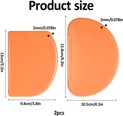 2PCS Orange Silicone Bench Scrapers, Curved Edge Bowl Scrapers Flexible Dough Spatula, Silicone Spatula Scraper for Sourdough, Scraper Tool for Baking Shaping Pastry Dough Proofing Scraping Food