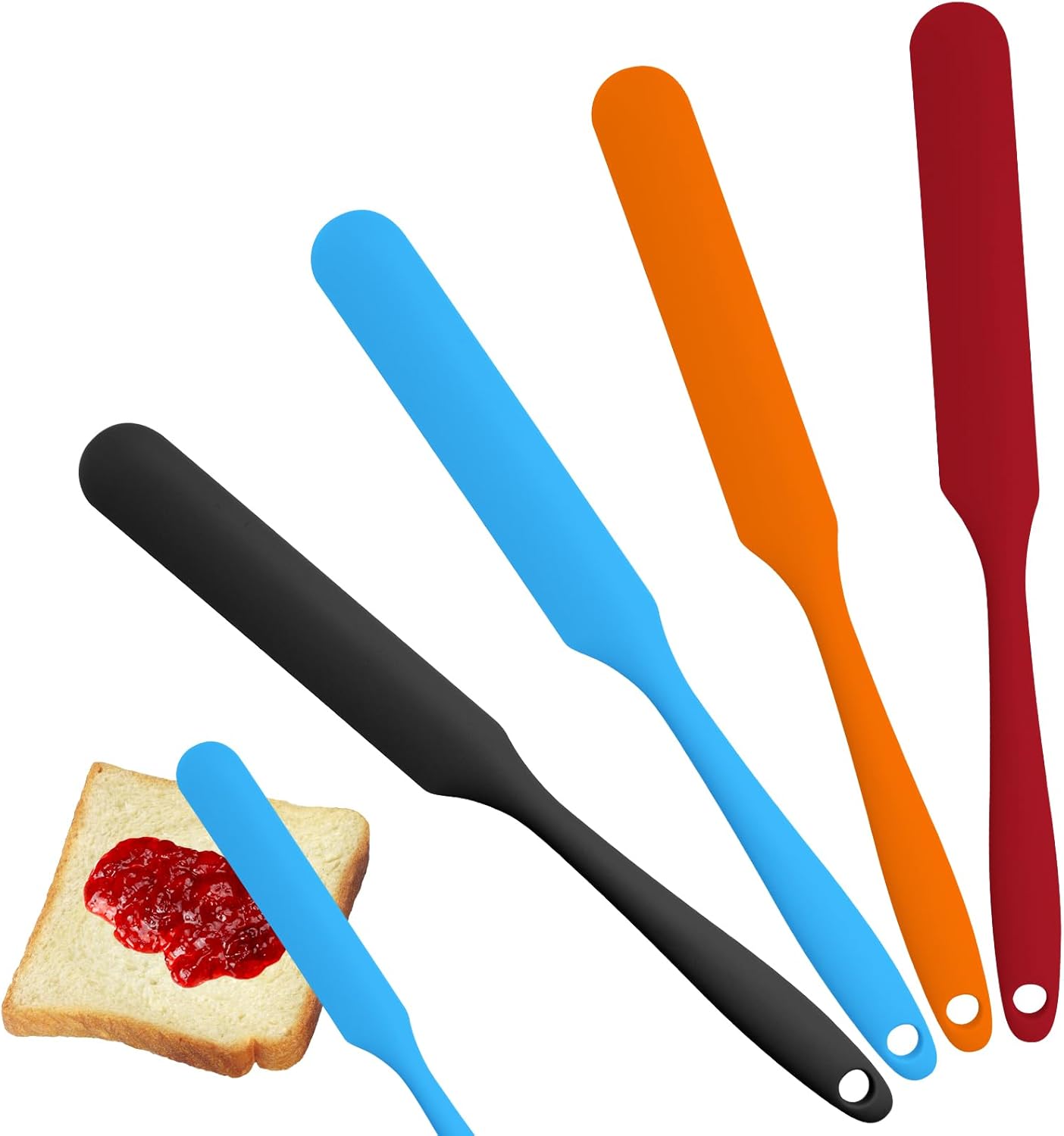 4 Pcs Jar Spatula Long Handle, Long Handle Sourdough Scraper for Jars, Baking & Cake Icing, Cream, Butter & Batter Kitchen Tool Set with Non-Slip Grip(Purple/Pink/Green/Yellow)