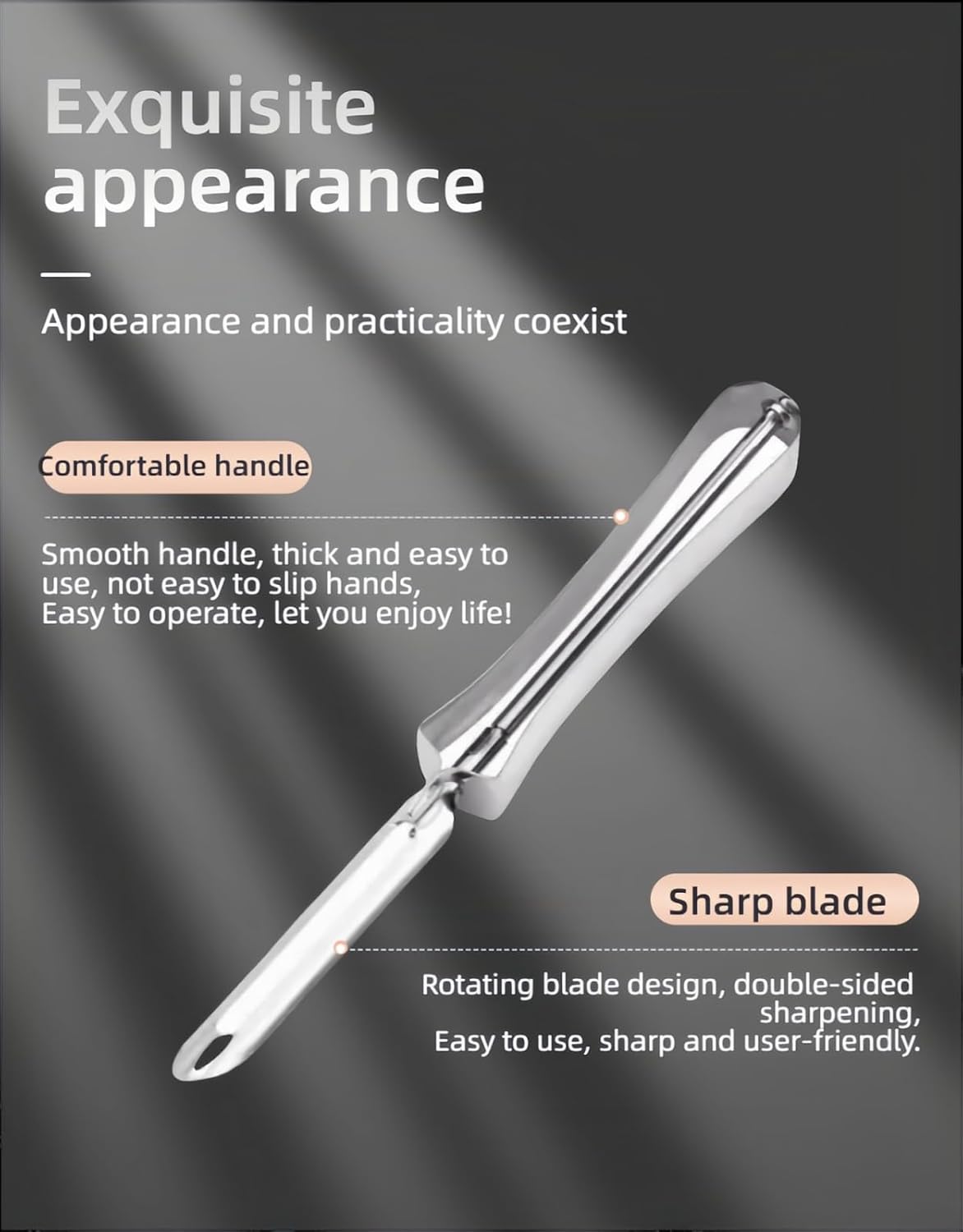 Professional Stainless Steel Peeler - Swivel Blade, Ergonomic Handle, Potato Eye Remover - Commercial Grade Vegetable Peeler for Potatoes, Carrots, Apples - Dishwasher Safe