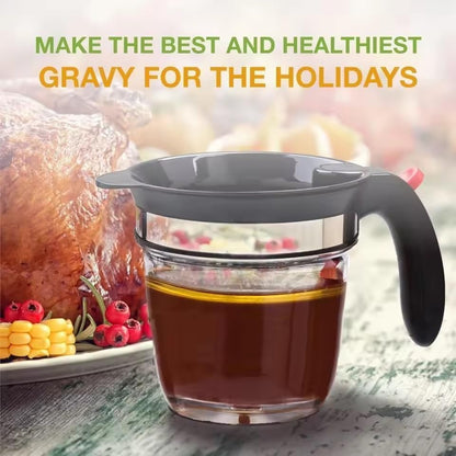 Fat Separator Bottom for Mess-Free Straining Built-in Oil Strainer for Efficient Grease Separation Essential Kitchen Utensil