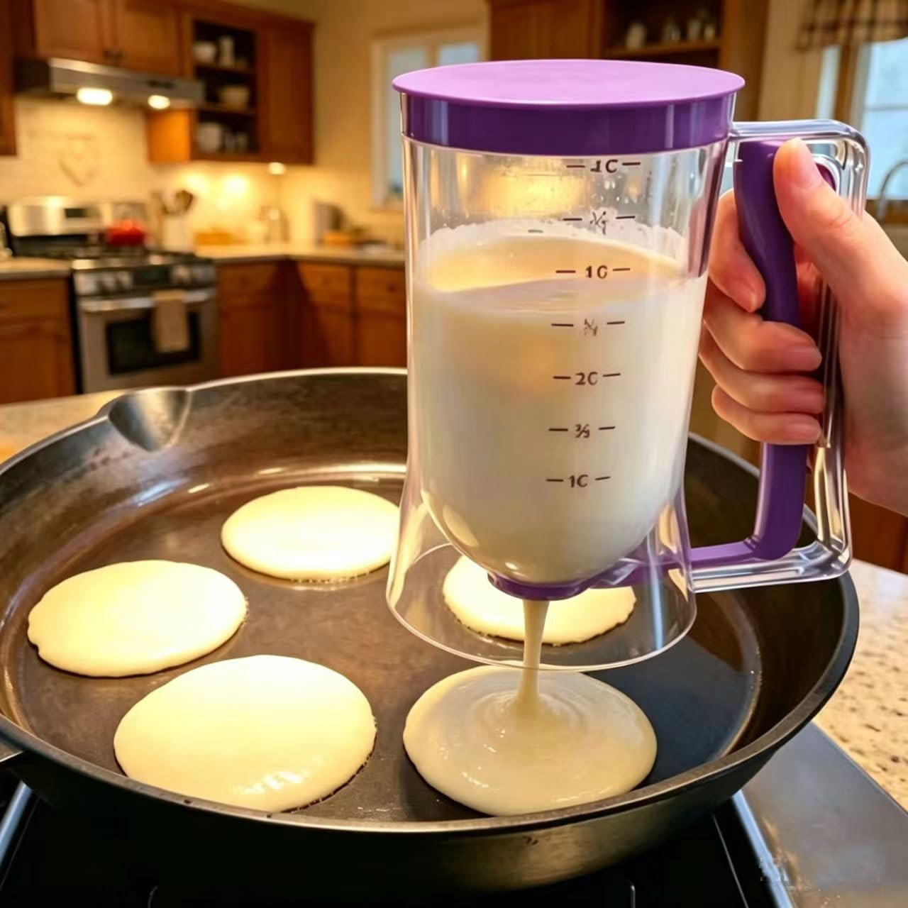 BBSTARZ Pancake Batter Dispenser – 4-Cup Batter Dispenser with Squeeze Handle & Measuring Marks for Pancakes, Waffles, Muffins, Crepes & Cupcakes – Baking Tool(Red)