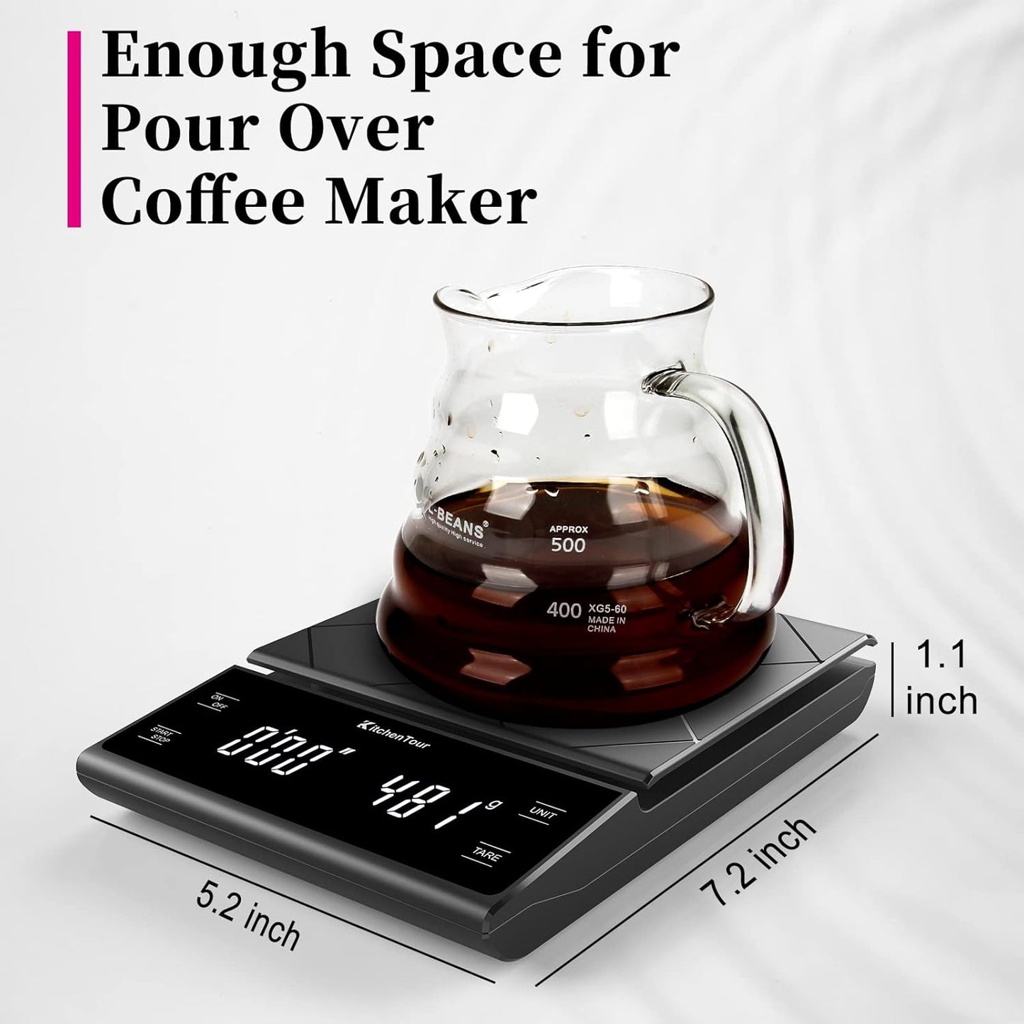 KitchenTour Coffee Scale with Timer 3kg/0.1g High Precision Pour Over Drip Espresso Scale with Back-Lit LCD Display (Batteries Included)