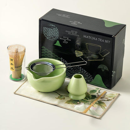 Matcha Set, Matcha Whisk Set Includes Matcha Bowl and Whisk, Whisk Holder, Sifter, Scoop, Spoon Holder, Tea Towel- 7pcs Perfect Matcha Kit for Matcha Tea Ceremony