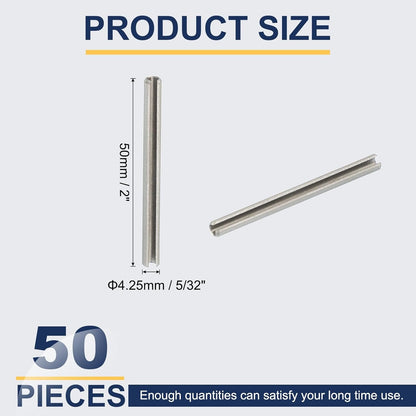 PATIKIL Slotted Spring Pin, 50 Pcs 1/8" x 3/4" (3.2mm x 20mm) 304 Stainless Steel Split Roll Pins Spring Dowel for Home Improvement Automotive Machine Repair, Silver - Colors A