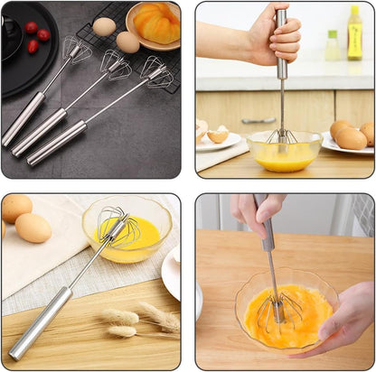 Stainless Steel Semi-Automatic Whisk, 2025 New Egg Whisk Hand Push Rotary Blender, Manual Mixer Stirrer Kitchen Tool for Blending, Whisking, Beating, Stirring (10in)