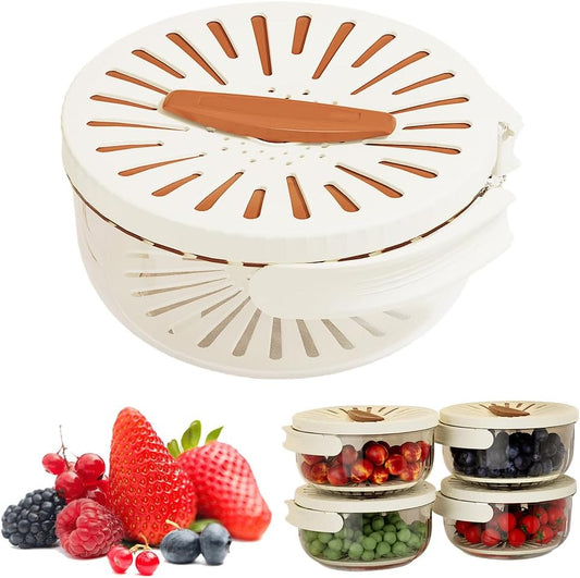 Multi-Functional Fruit and Vegetable Washing Bowl, Fruit Strainer Container with Lid, 2 In 1 Sealed Drainer Basket, Drainer and Freshness Basket, Kitchen Tool with Foldable Handle (White 2pcs)
