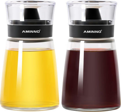 Oil and Vinegar Dispenser 2 Pack, Olive Oil and Vinegar Cruet Dispenser Bottle,Wide Opening(Easy Refilling) with lids, Sealed leakproof, Glass Oil Bottle for Kitchen Cooking, 9.5oz/280ml