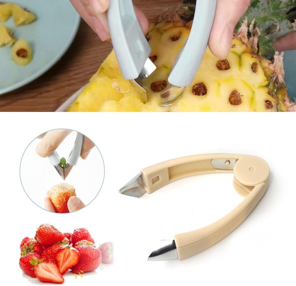 Stainless Steel Pineapple Eye Remover & Strawberry Huller – Multi-Purpose Fruit Prep Tool for Pineapple, Strawberry, Cherry, Tomato – Easy to Use, Dishwasher Safe Kitchen Gadget