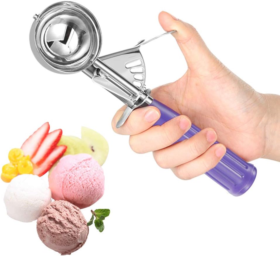 Cookie Scoop Set of 3, Ice Cream Scoop with Trigger Release & Anti-Freeze Grip, 18/8 Stainless Steel Cookie Scoops for Baking, Portion Scooper for Cookie Dough, Cupcake, Mashed Potatoes (S/M/L)