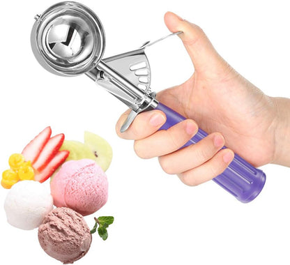 Cookie Scoop Set of 3, Ice Cream Scoop with Trigger Release & Anti-Freeze Grip, 18/8 Stainless Steel Cookie Scoops for Baking, Portion Scooper for Cookie Dough, Cupcake, Mashed Potatoes (S/M/L)