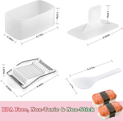 Spam Musubi Mold, 4 Pcs Musubi Maker Kit Spam Slicer Musubi Press Sushi Rice Onigiri Mold Set Egg Cutter for Luncheon Meat Hot Dog Cheese Strawberry Lunch Bento