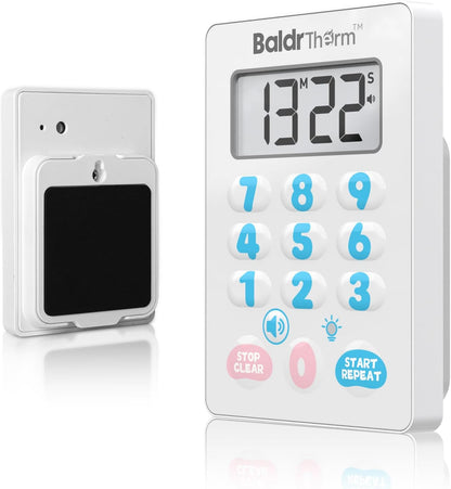 BaldrTherm Digital Kitchen Timer, Magnetic Waterproof Countdown Timer for Cooking, Shower, Workout, Classroom, Hair Color Processing, White.