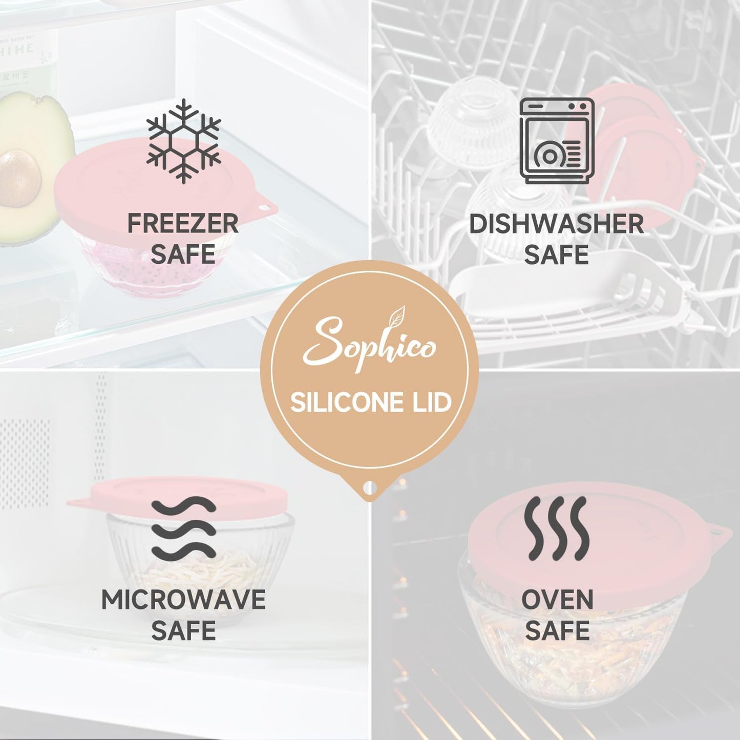 SOPHICO Silicone Replacement Lids for Pyrex Sculpted Glass & Tinted Glass Bowls Mixing Bowls（4 size）