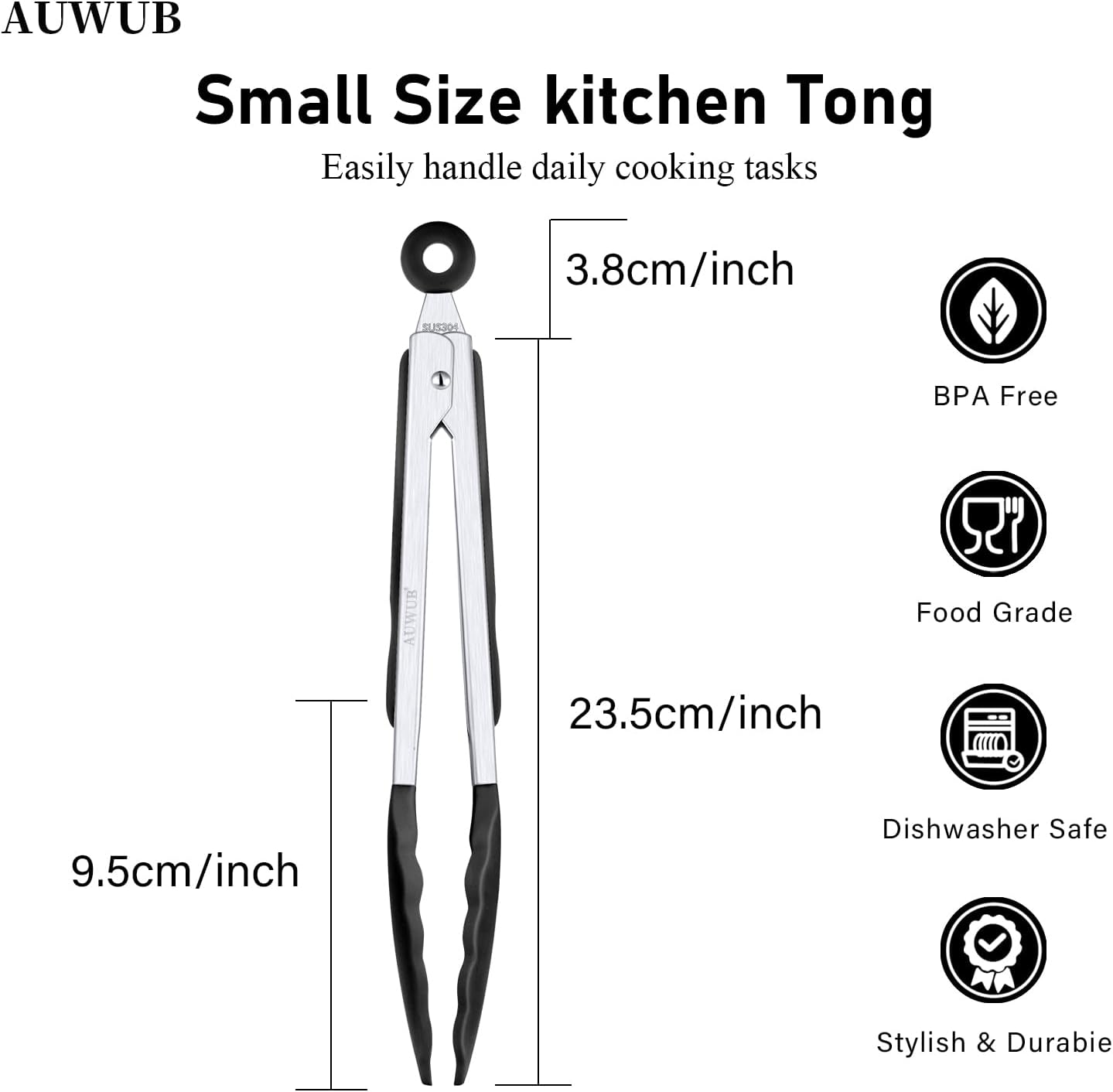 9+12 Inch Blue Salad Tongs 2-Piece Set, Silicone with 304 Stainless Steel Core & Non-Slip Grip, Kitchen Utensils for Grilling Salad