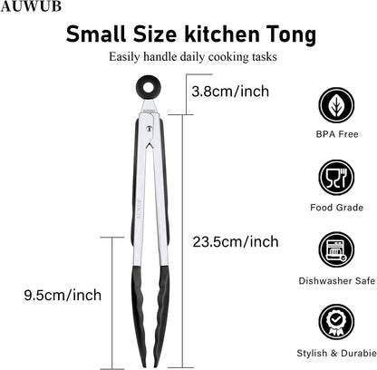 9+12 Inch Blue Salad Tongs 2-Piece Set, Silicone with 304 Stainless Steel Core & Non-Slip Grip, Kitchen Utensils for Grilling Salad