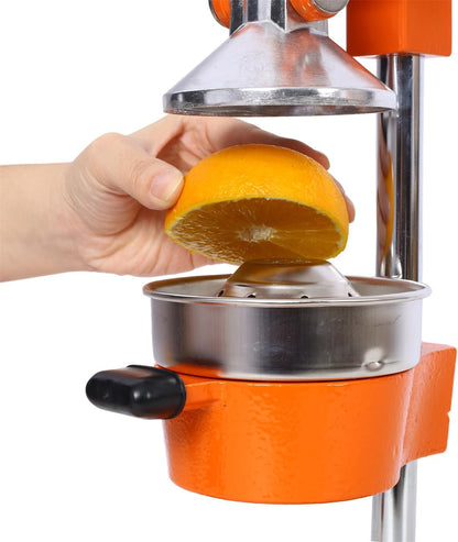 Extra-Large Commercial Grade Cast Iron Citrus Juicer, Heavy Duty Manual Hand Press Countertop Squeezer for Fresh Orange, Grapefruit & Citrus Juice (Orange)