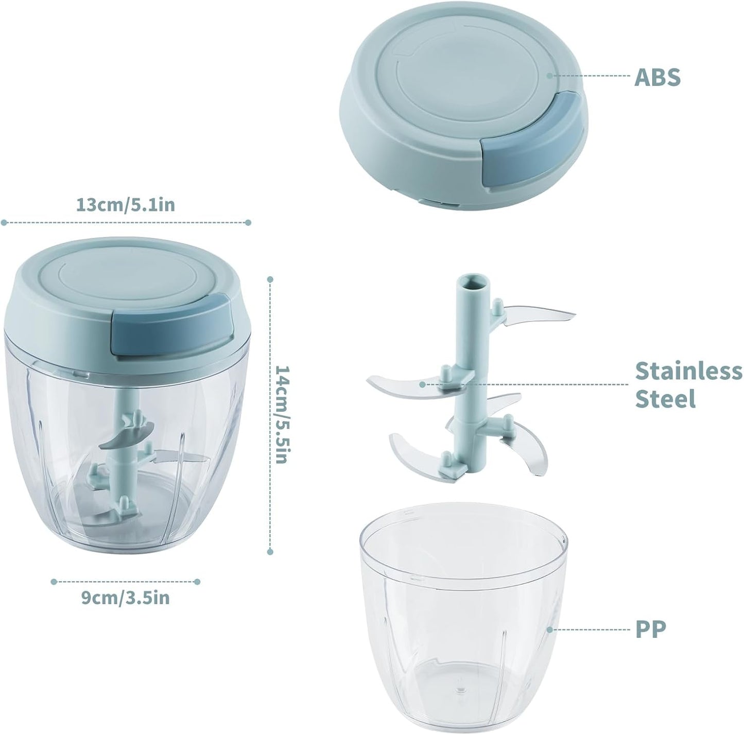 Garlic Chopper Mini Manual Hand Food Chopper for Kitchen Onion Dicer Crusher Garlic Mincer Blue 160ml