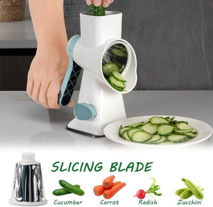 3 in 1 Manual Vegetable Cutter Machine with Stainless Steel Changeable Blades Rotary Cheese Grater Kitchen Tool Potato Slicer Shredder Nuts Chocolate Chopper (Transparent black)