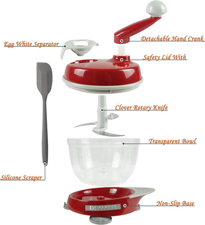 KIRKWOOD KITCHEN Multi-function Manual Food Processor Kitchen Meat Grinder Vegetable Chopper, Slicer Spinner Dicer for Fruits, Herbs, Lettuce, Salad Foods