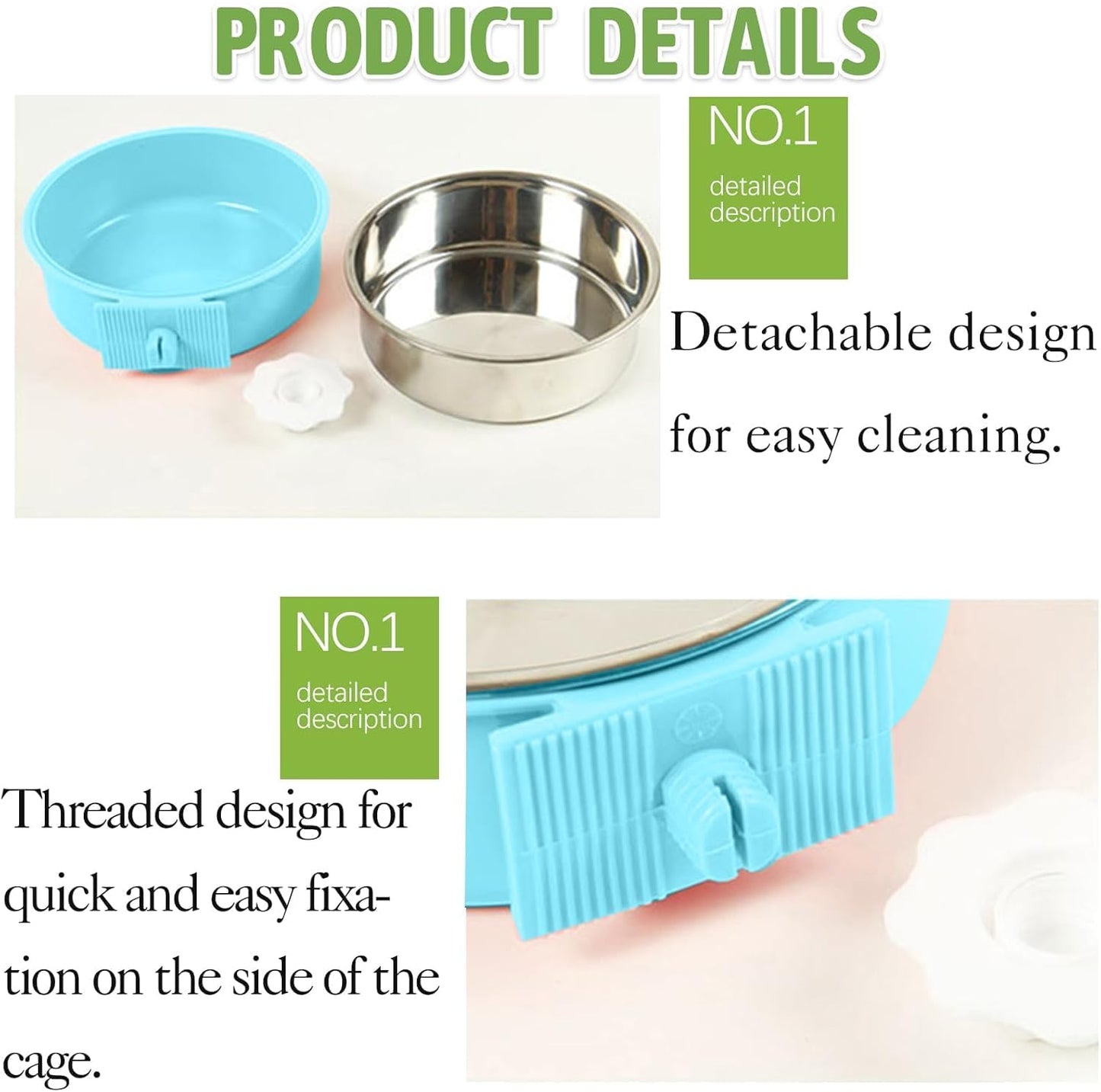 kathson 2PCS Stainless Steel Dog Bowls Set Removable no tip Puppy Food and Water Feeder Bowl Basic Metal Small Dog Bowls for Dogs Cats Rabbit Guinea Pigs Ferret