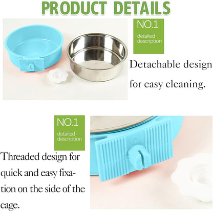 kathson 2PCS Stainless Steel Dog Bowls Set Removable no tip Puppy Food and Water Feeder Bowl Basic Metal Small Dog Bowls for Dogs Cats Rabbit Guinea Pigs Ferret