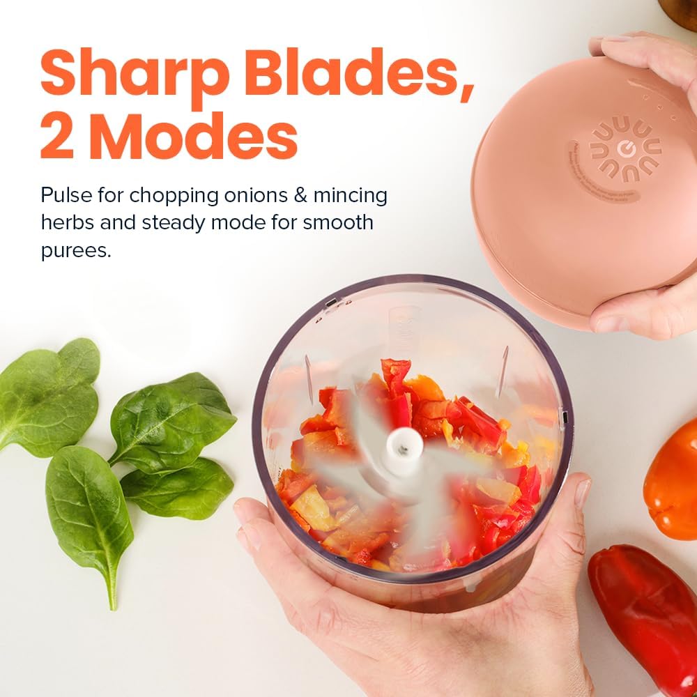 Nutricook Choppi Cordless Electric Vegetable Chopper & Mini Food Processor for Dicing, Shredding, Mincing, and Puree, Portable and Rechargeable, 2-Cup, 500 mL, 4000 mAh Battery, Sage Green
