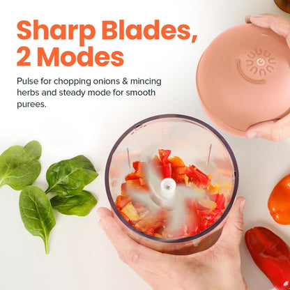 Nutricook Choppi Cordless Electric Vegetable Chopper & Mini Food Processor for Dicing, Shredding, Mincing, and Puree, Portable and Rechargeable, 2-Cup, 500 mL, 4000 mAh Battery, Sage Green