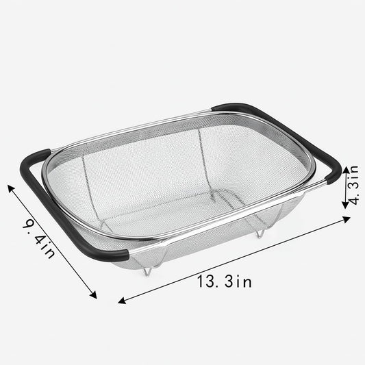 2 PackPremium Quality Over The Sink Stainless Steel Oval Colander with Fine Mesh 6 Quart Strainer Basket & Expandable Rubber Grip Handles - Strain, Drain, Rinse Fruits, Vegetables1