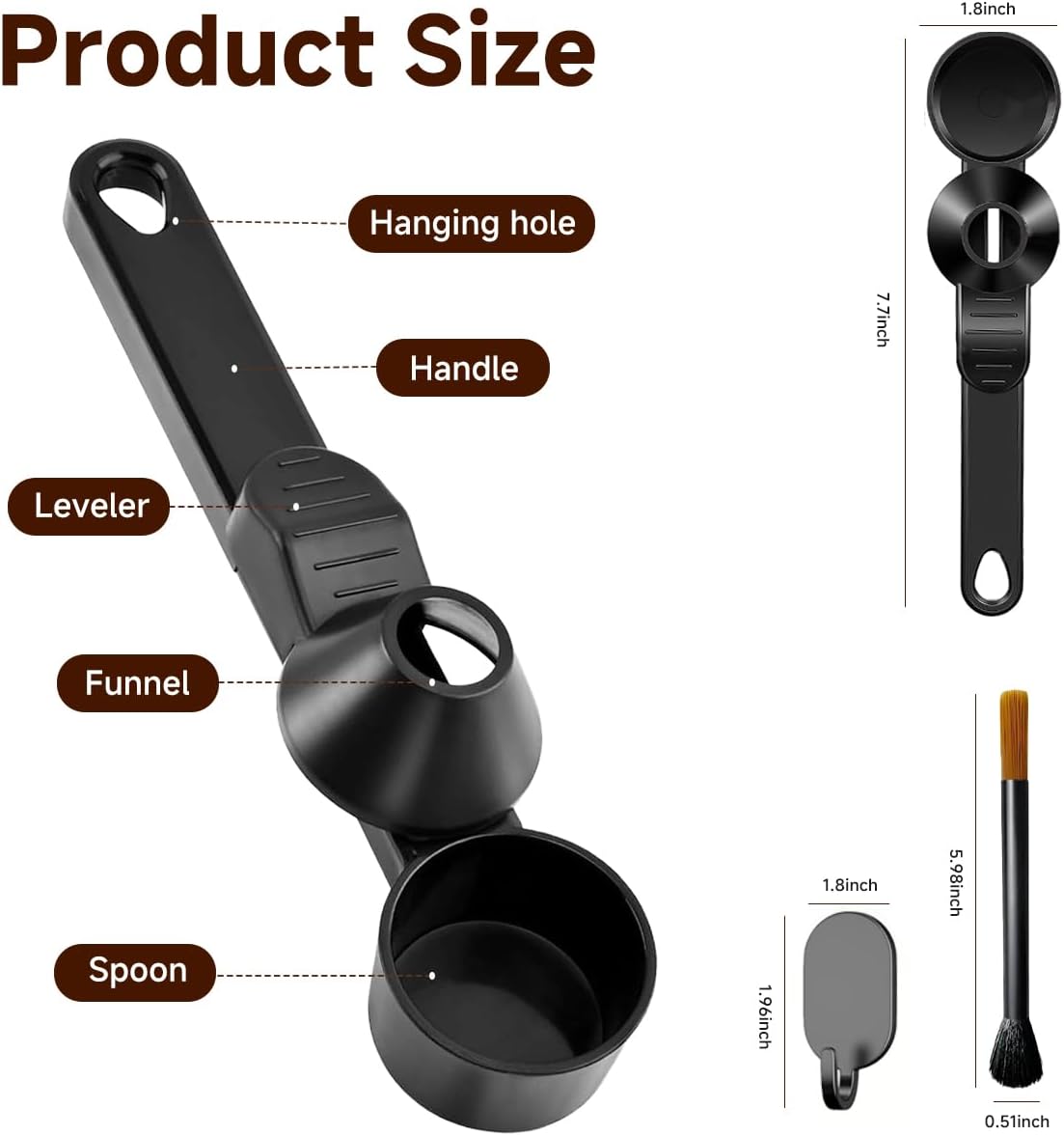 Credon Coffee Scoop with Funnel for Ground Coffee & Protein Powder – Coffee Bean Measuring Spoon, 2 Tablespoon Slide Scoop for Reusable K-Cup, Precision Spill-Proof (Black)