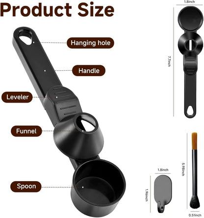 Credon Coffee Scoop with Funnel for Ground Coffee & Protein Powder – Coffee Bean Measuring Spoon, 2 Tablespoon Slide Scoop for Reusable K-Cup, Precision Spill-Proof (Black)