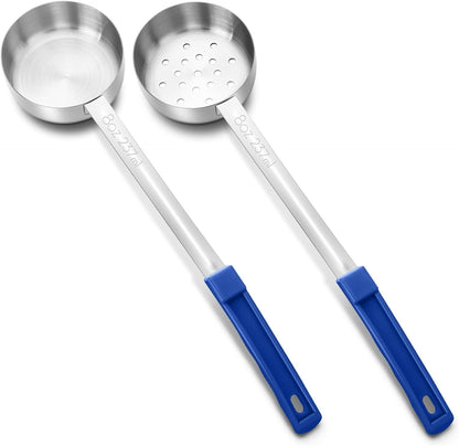 Teenyyou 2 Pcs Portion Control Serving Spoons, Restaurant Measuring Serving Ladle Utensils, Portion Spoons for Weight Loss, Kitchen(Red,2 oz,Solid and Slotted)