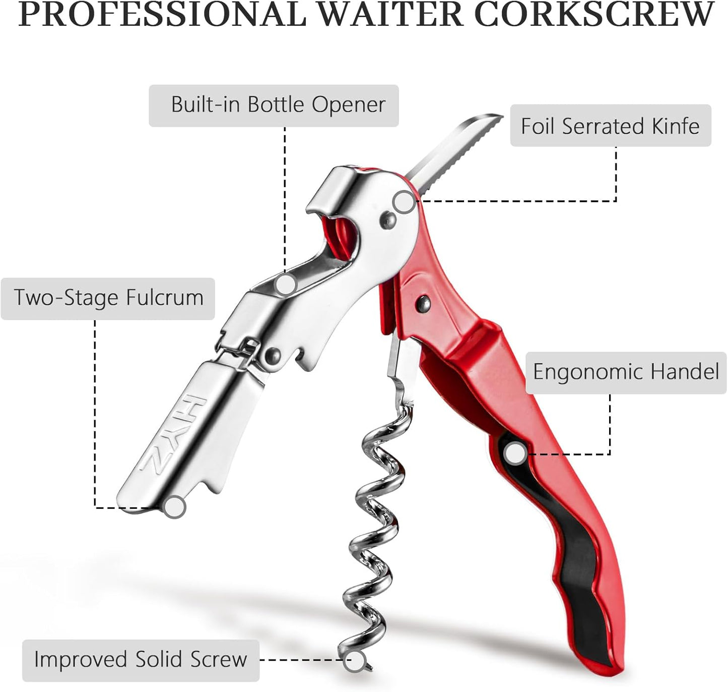HYZ 2-Pack Wine Opener Waiter Corkscrew, Professional Wine Key for Servers, Bartender, with Foil Cutter, Manual Wine Bottle Opener Double Hinged (Black)