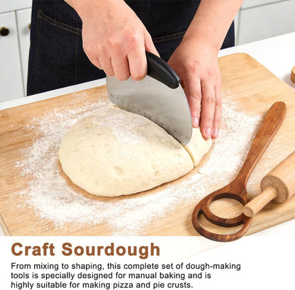 2 Pack 13 Inch Danish Dough Whisk, One-Piece Solid Wood Sourdough Mixing Tool for Bread Dough, Pizza and Pancake Batter, Hand Mixer with Dough Cutter