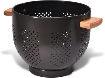 Metal Colander with Wood Handle and Stable Base, 5.5 Quart Powder Coated Steel Kitchen Strainer Basket for Draining Pasta, Vegetable and fruit,Cream
