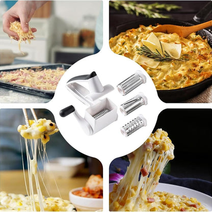 Classic Rotary Cheese Grater with Handle, 3-in-1 Handheld Cheese Grater with 3 Stainless Steel Graters Barrels, Multifunctional Grater for Cheese Garlic Parmesan Ginger Vegetable Carrot Potato, White