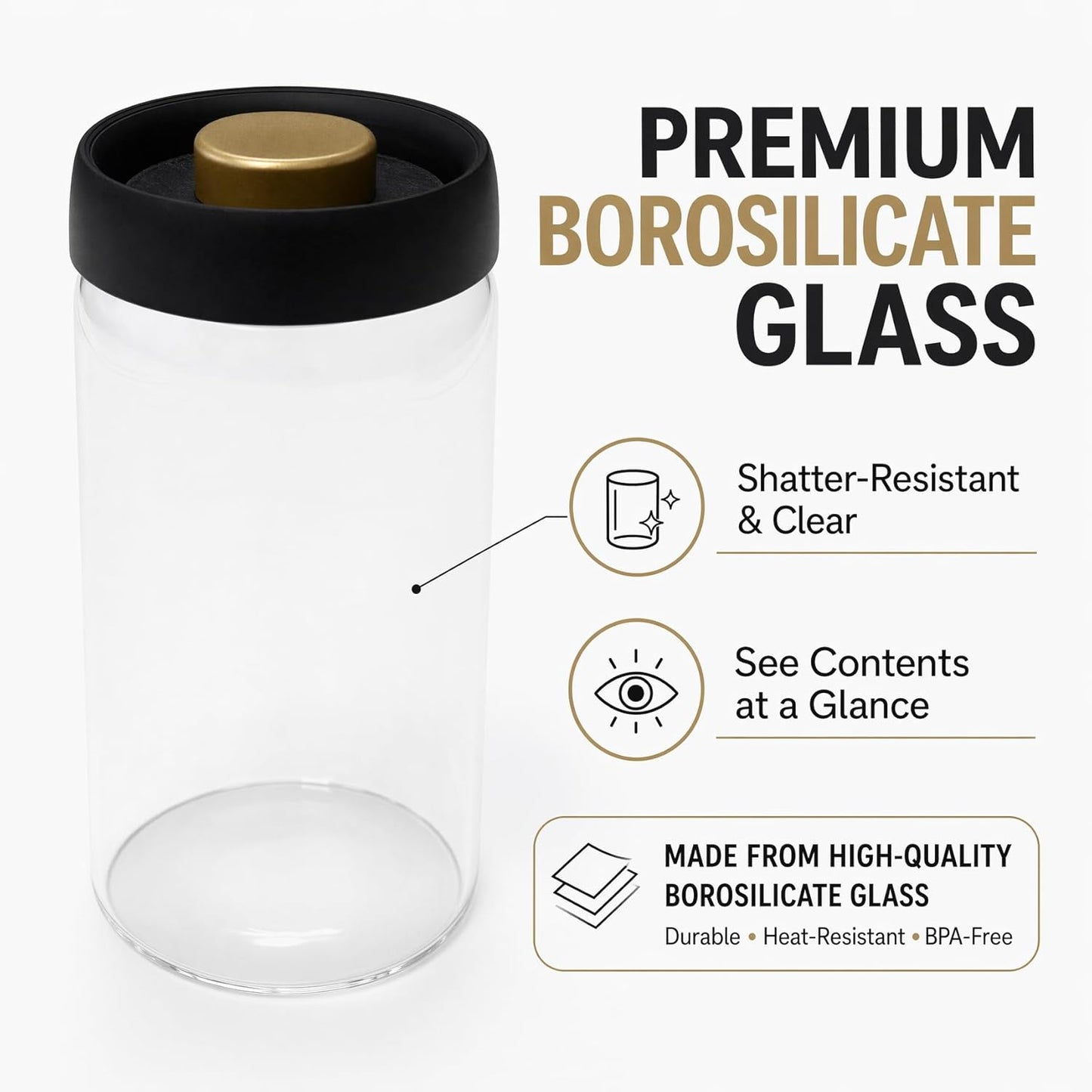 Glass Vacuum Coffee Canister, Push-Button Airtight Clear Coffee Bean Storage Container with Steel Scoop, 1.2L/16oz Food Jar for Coffee Beans, Tea & Herbs