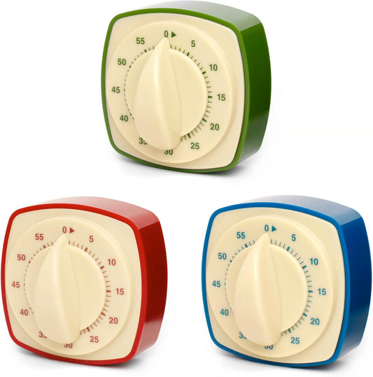 Kikkerland Retro Kitchen Timer – Vintage Decor for Home & Kitchen – Windup Timekeeper, 1 Timer in a Surprise Color