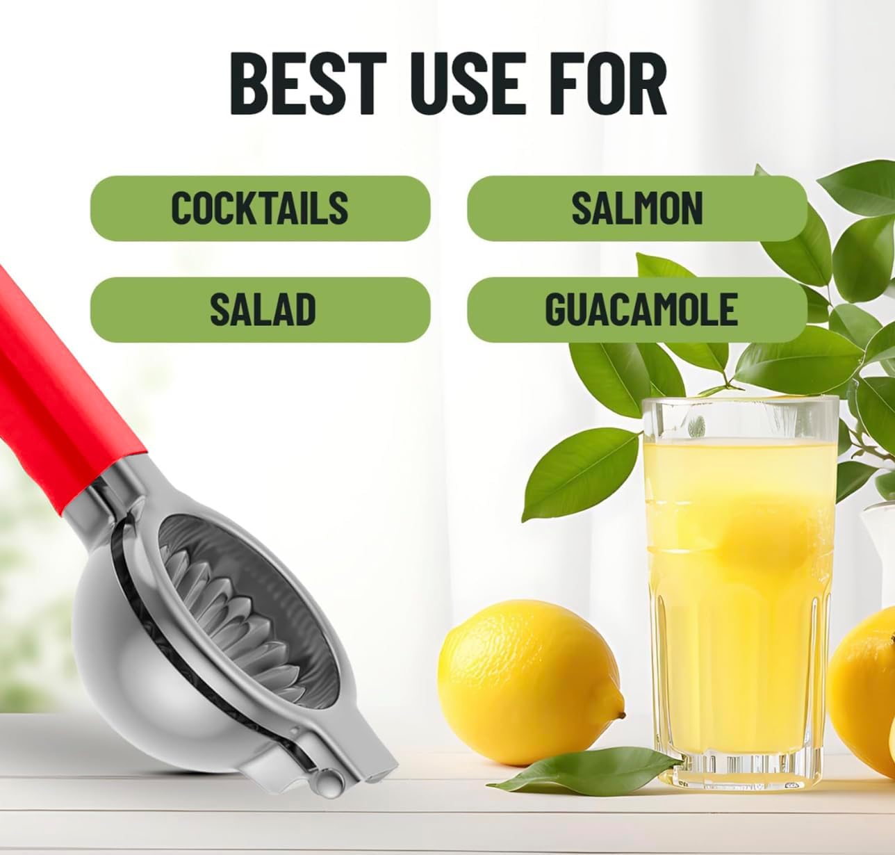 Lemon Squeezer Stainless Steel - Manual Citrus Juicer Large, Metal Lime Squeezer Hand Press, Orange Juice Extractor with Non-Slip Grip, Dishwasher Safe - TUISWO (Silver/Black)