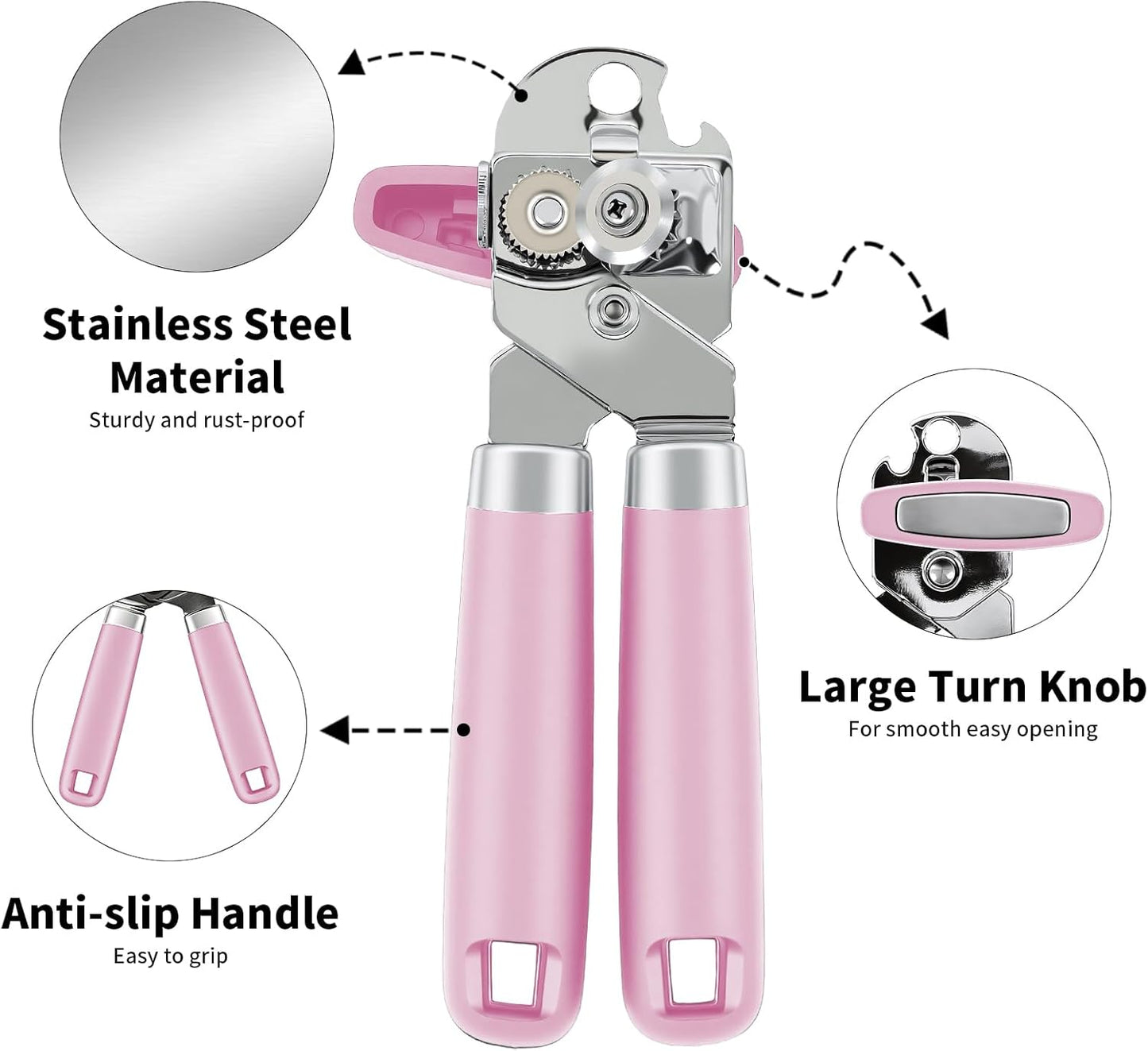 Can Opener Manual, Hand Heavy Duty Stainless Steel Bottle Opener Comfortable Handle, Sharp Blade Smooth Edge, Multifunctional Kitchen Tool, Black
