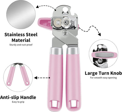 Can Opener Manual, Hand Heavy Duty Stainless Steel Bottle Opener Comfortable Handle, Sharp Blade Smooth Edge, Multifunctional Kitchen Tool, Black