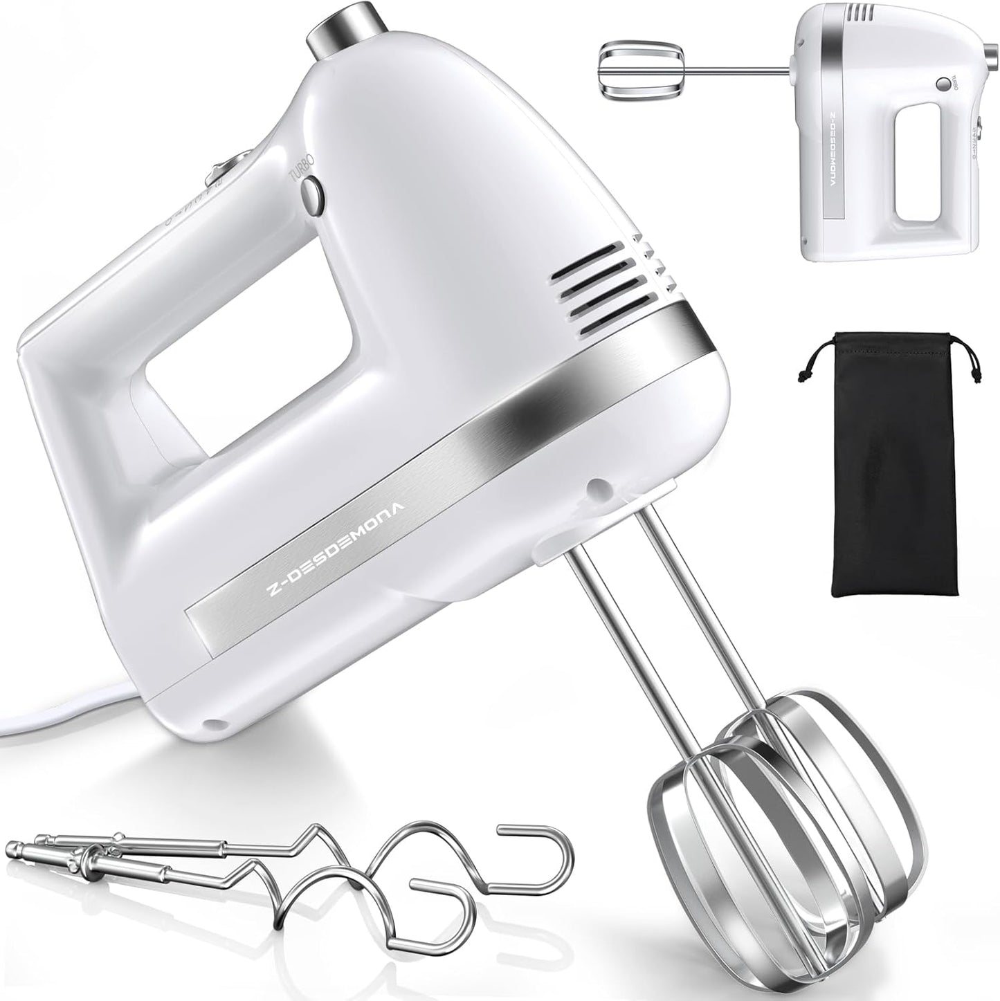 Electric Hand Mixer, Powerful 300W Hand Mixer Electric Handheld with 304 Beaters, Dough Hook,Hand Held Mixer with Turbo for Baking Cakes, Eggs, Cream Food(Black)