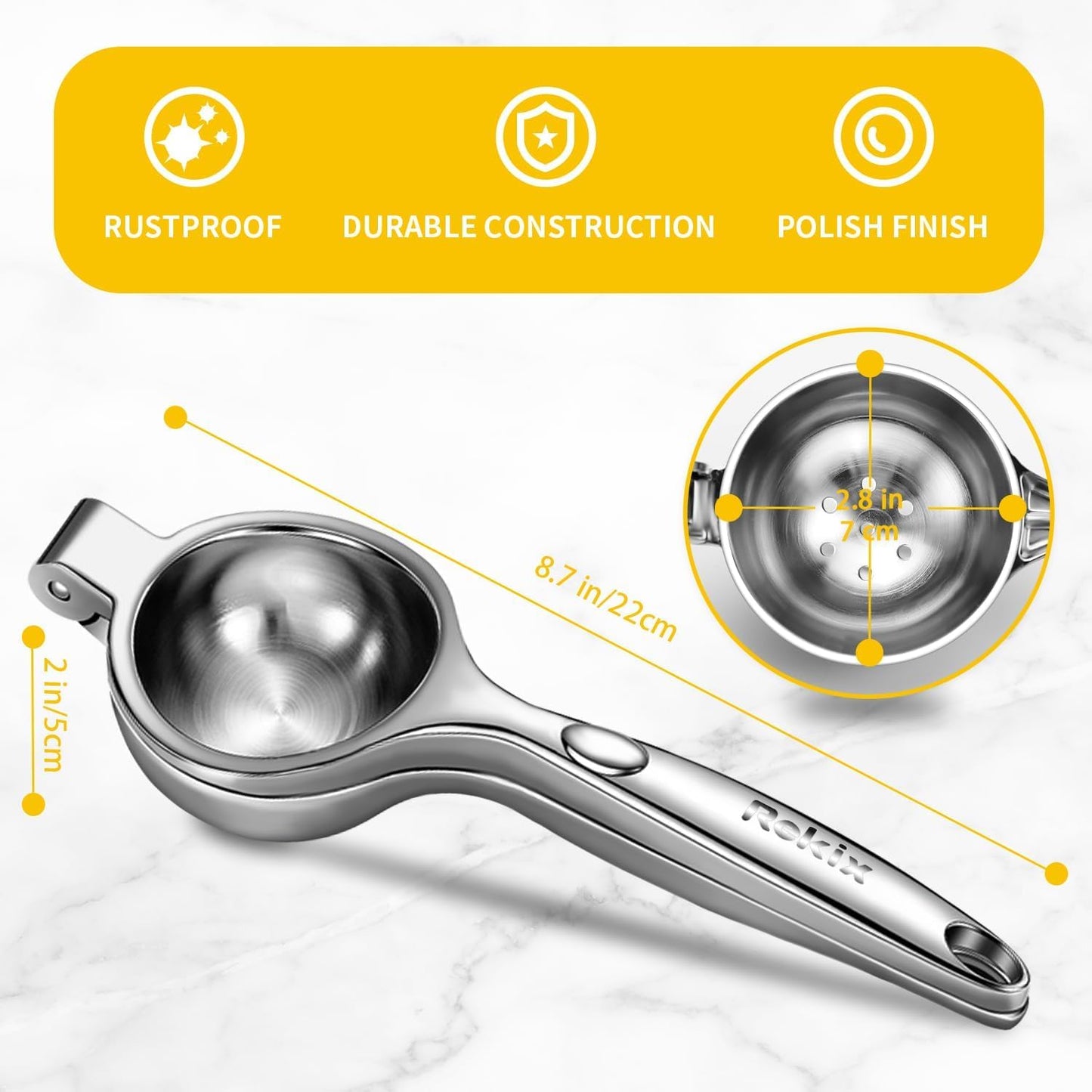 Rekix Lemon Squeezer, Max Extraction Hand Press Lemon Juicer, Heavy Duty Manual Orange Juicer, Sturdy Metal Lime Squeezer, Durable Handheld Citrus Fruit Squeezer for Kitchen Bar, Exprimidor De Limones