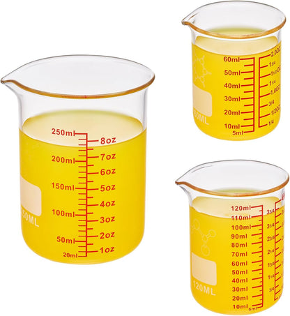 Ackers Mini Glass Measuring Beaker Set, Borosilicate, 2oz 4oz 8oz Measuring Cups