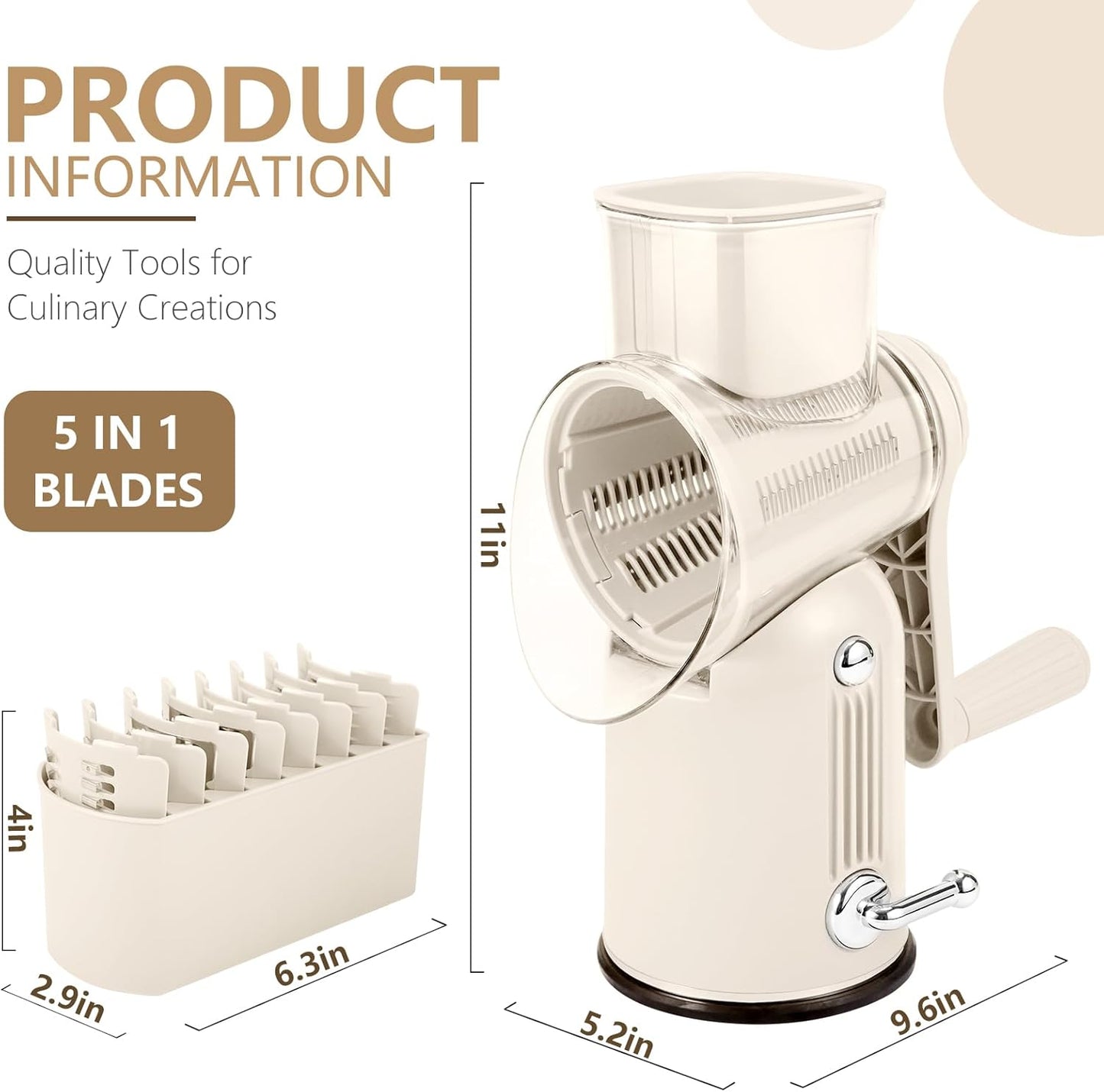 Rotary Cheese Grater with Handle: 5-in-1 Cheese Grater Hand Crank, Strong Suction Base for Fruit Vegetables Nuts with Blade Storage Box(Purple)