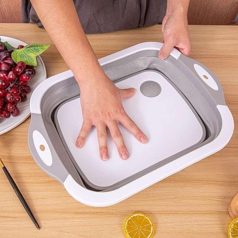 Collapsible Cutting Board & Wash Basin – 3-in-1 Foldable Kitchen Sink with Drain Plug – Portable Dish Tub for Kitchen & Camping