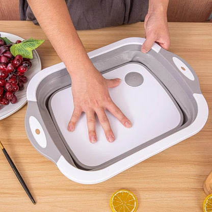 Collapsible Cutting Board & Wash Basin – 3-in-1 Foldable Kitchen Sink with Drain Plug – Portable Dish Tub for Kitchen & Camping