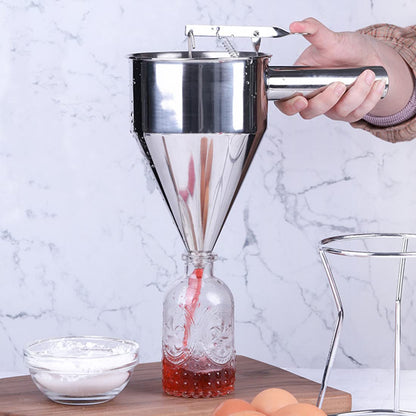 KAYCROWN Pancake Batter Dispenser, 1200ml Stainless Steel Funnel Cake Dispenser with Stand and Basting Brush, Great for Cupcakes, Waffles, takoyaki or Any Baked Goods, Batter Funnel Dispenser