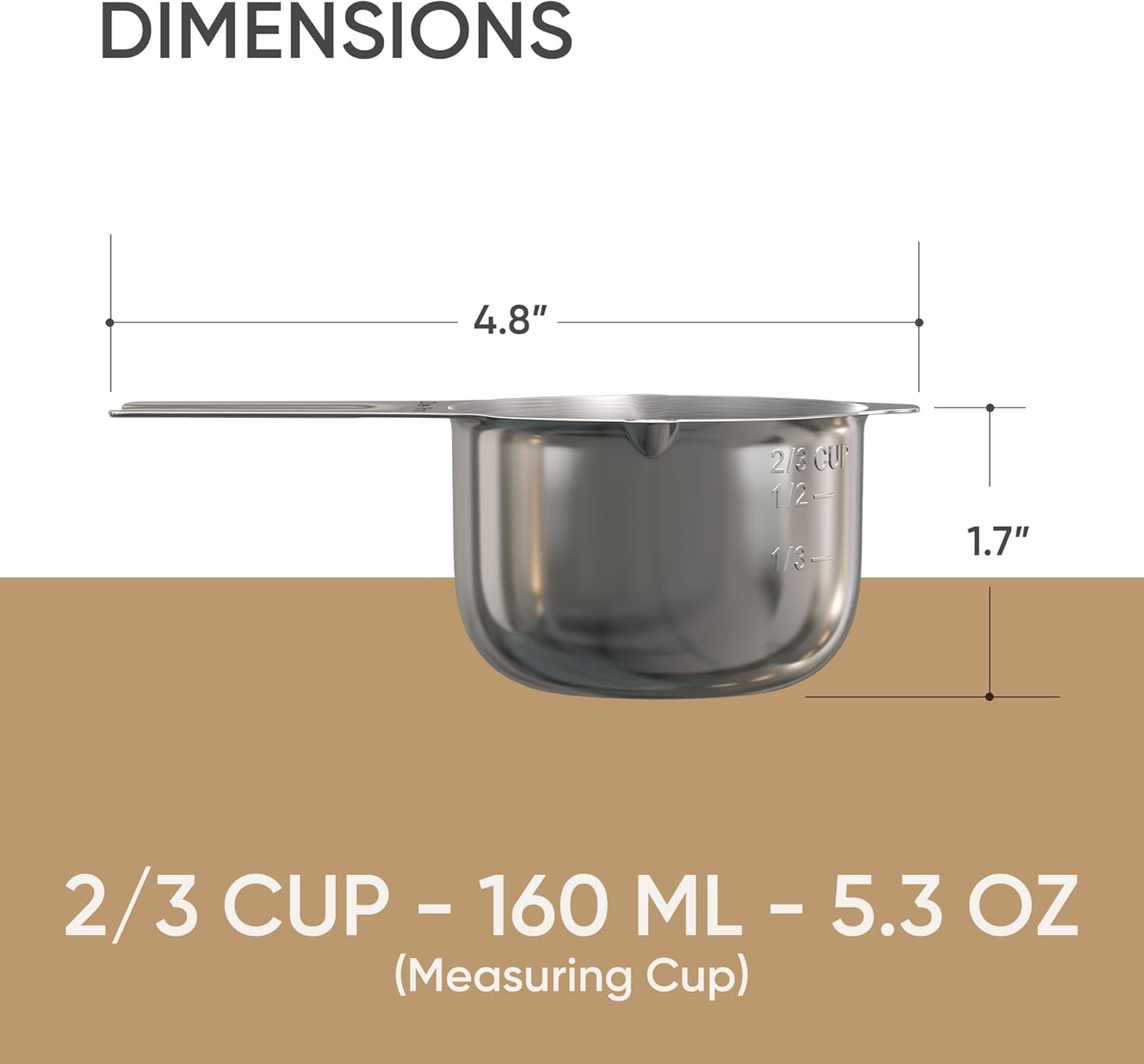 Color Up 2 Cup Measuring Cup, 480ml Stainless Steel Metal, Easy-Pour Spouts, Engraved Markings, Flat Base, Dishwasher Safe, for Dry and Liquid Ingredients