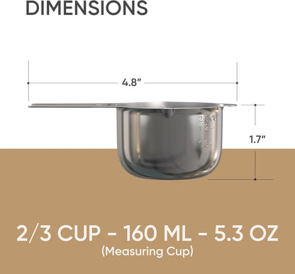 Color Up 2 Cup Measuring Cup, 480ml Stainless Steel Metal, Easy-Pour Spouts, Engraved Markings, Flat Base, Dishwasher Safe, for Dry and Liquid Ingredients